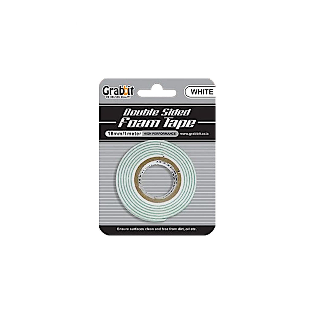 Grabbit Double Sided Foam Tape - 1 Roll | White 18mmx1m