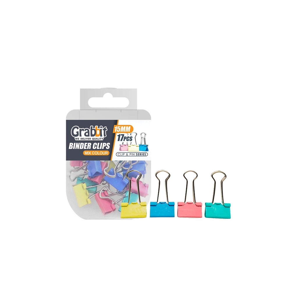Grabbit Mix Colour Binder Clips | 15mm (17pcs/box)