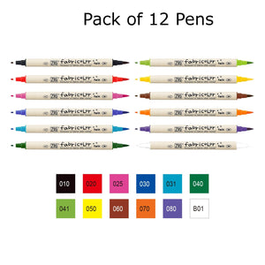 Zig Kuretake Fabricolor | Dual Tip - Pack of 12 Pens