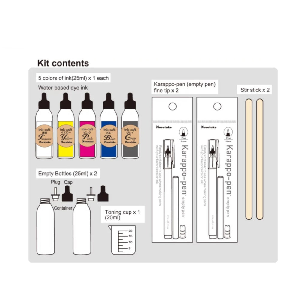 Zig Kuretake Ink-Cafe at Home - kit content