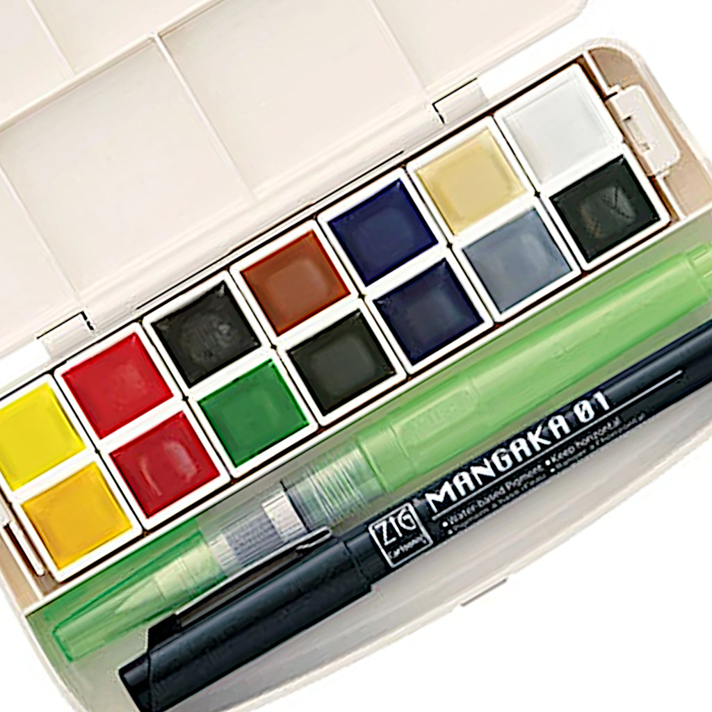 Zig Kuretake Gansai Tambi Portable Travel 14 Colour SetZig Kuretake Gansai Tambi Portable Travel 14 Colour Set