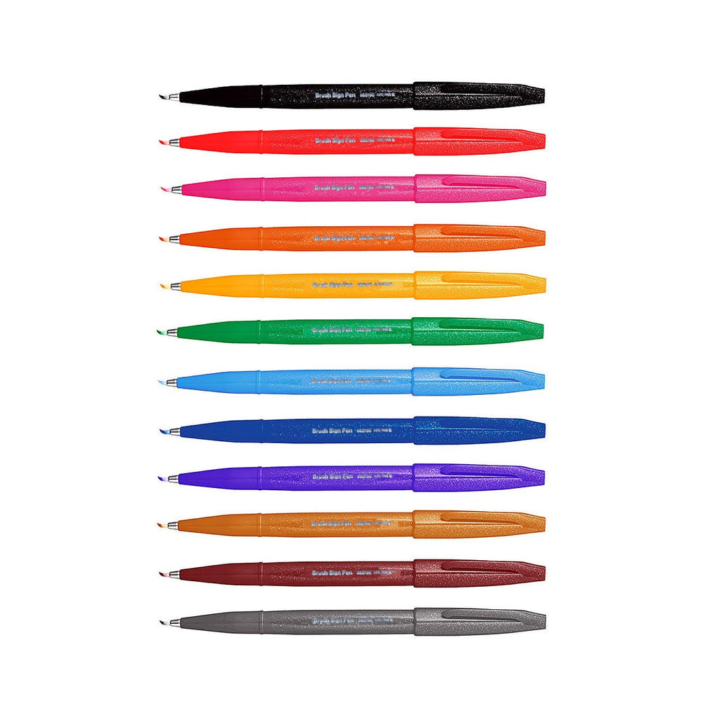 Pentel Brush Sign Pen 12pc Set | Basic Colour Set