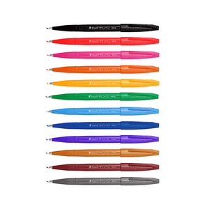 Pentel Fude Touch Brush Pen Sign Pen | 12 Assorted Color Pens