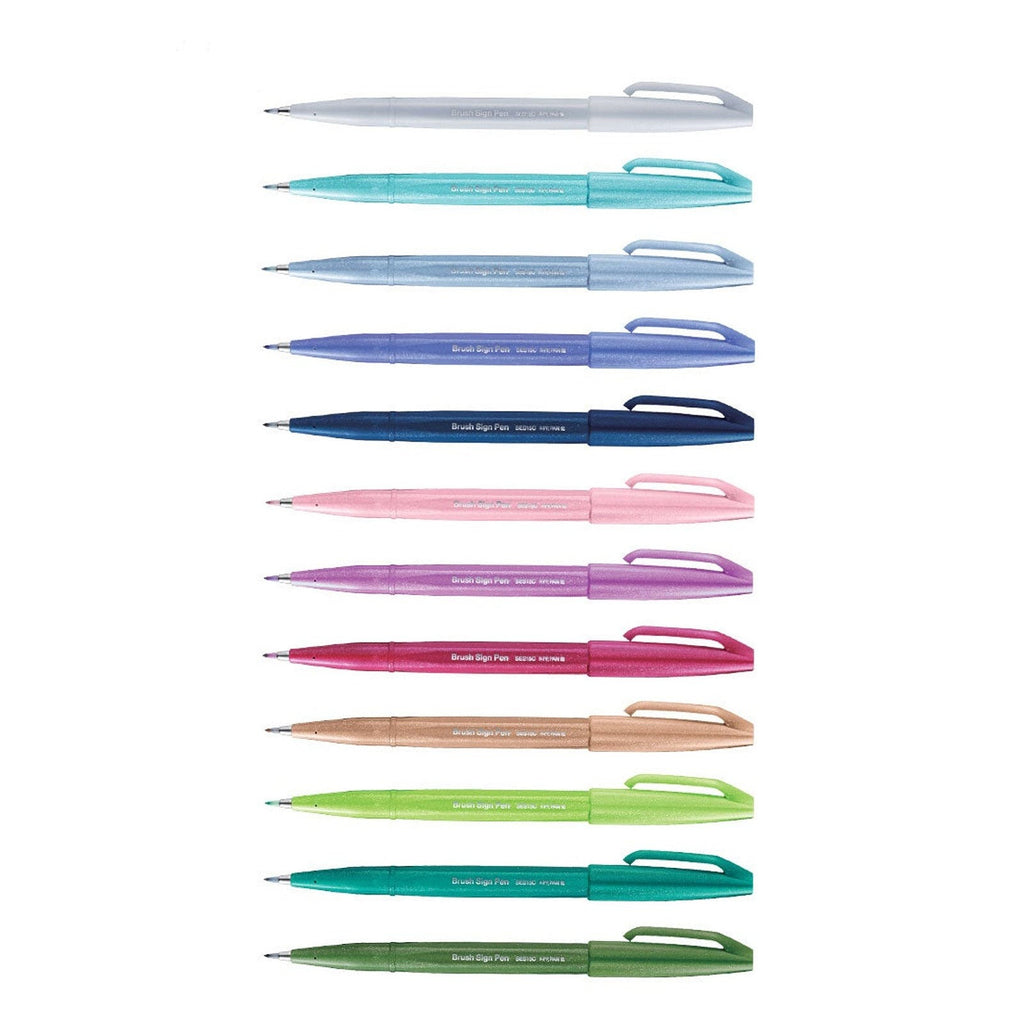 Pentel Brush Sign Pen 12pc Set | Pastel Colour Set