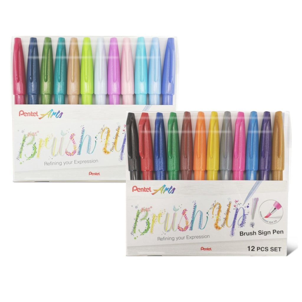 Pentel Brush Sign Pen 12pc Set - Basic/Floral