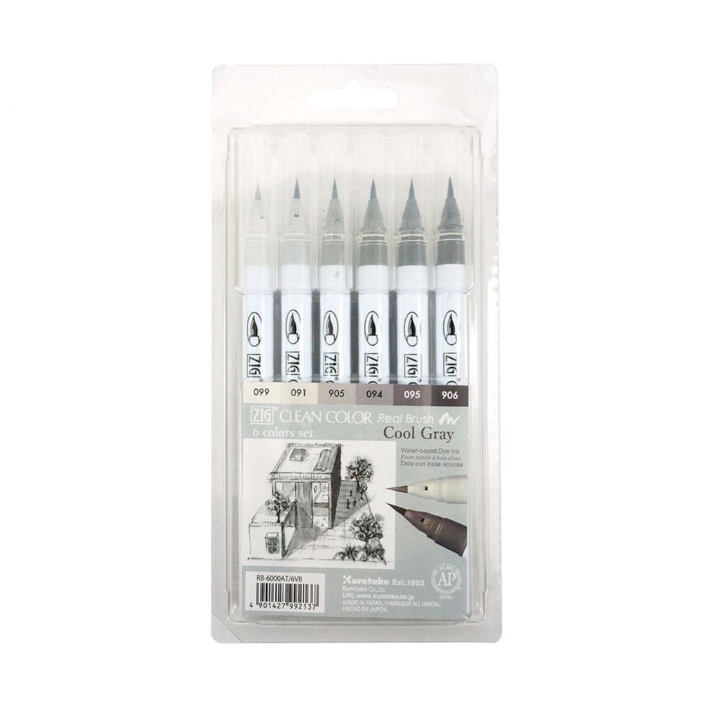 Zig Kuretake Clean Color Real Brush | 6 Colors Set - Cool Gray