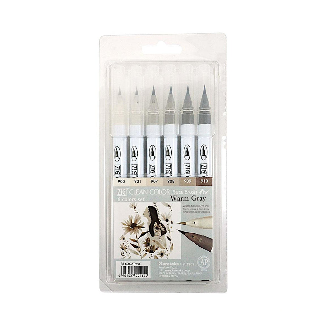 Zig Kuretake Clean Color Real Brush | 6 Colors Set - Warm Gray