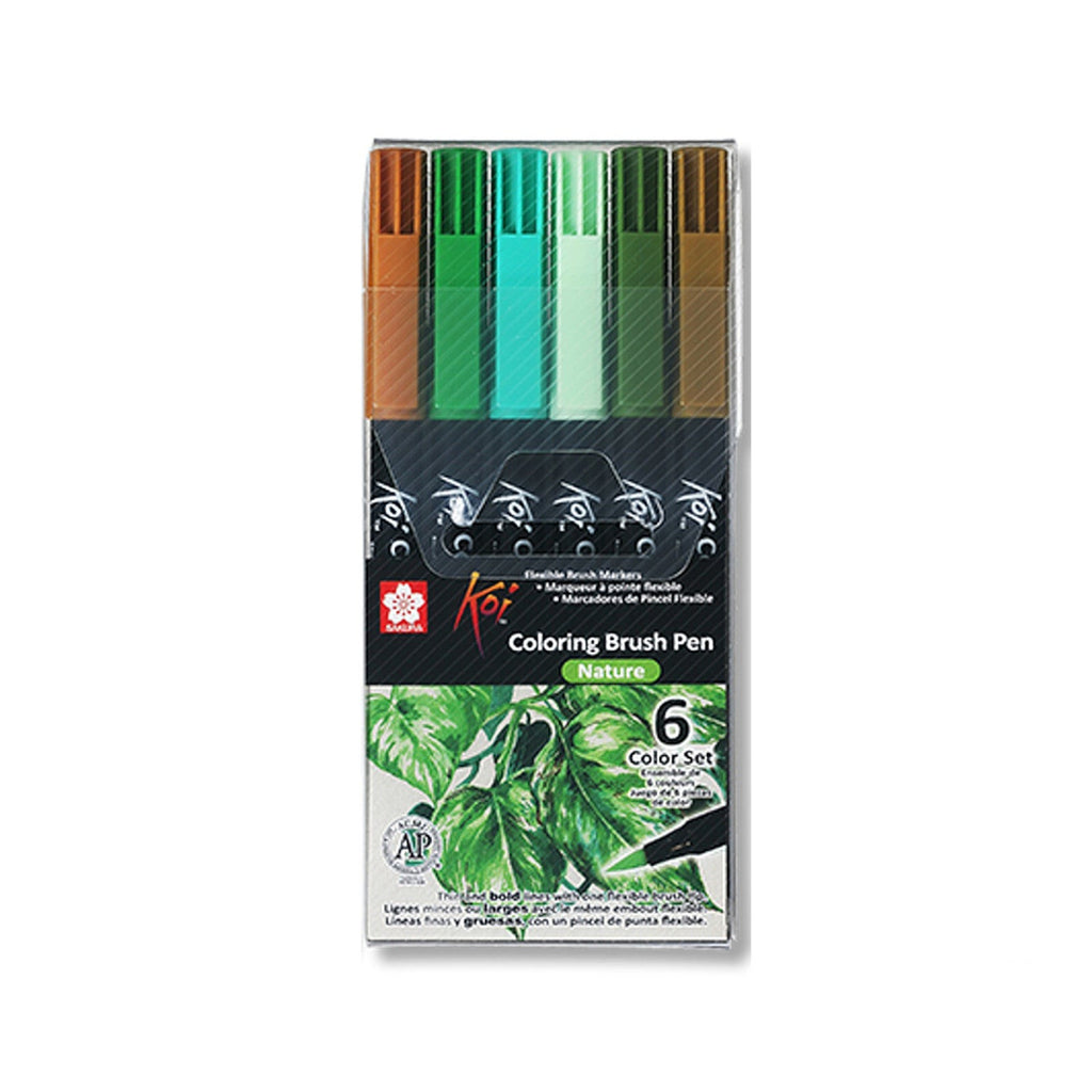 Sakura Koi Colouring Brush Pen | 6 Colour Set - Nature