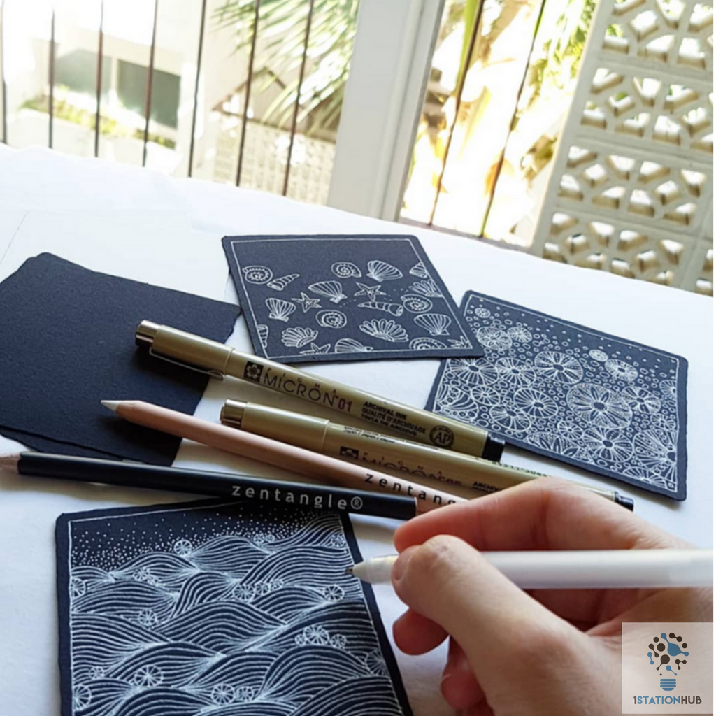 Sakura Zentangle Tile - 10pc Original Square Black