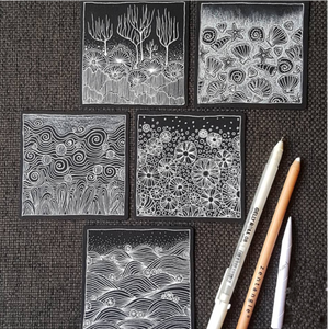 Sakura Zentangle Tile - 10pc Original Square Black