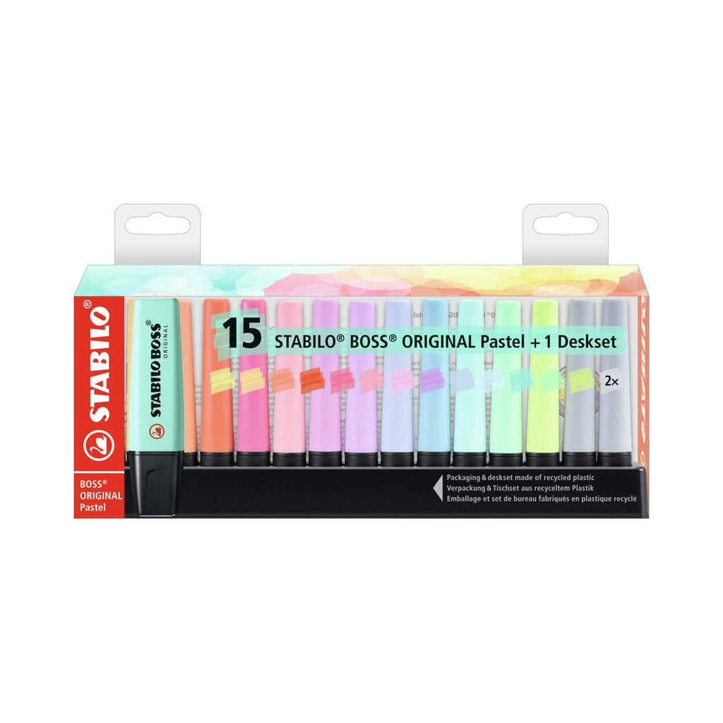 Stabilo Boss Original Highlighter Deskset - 15 Assorted Pastel Colours