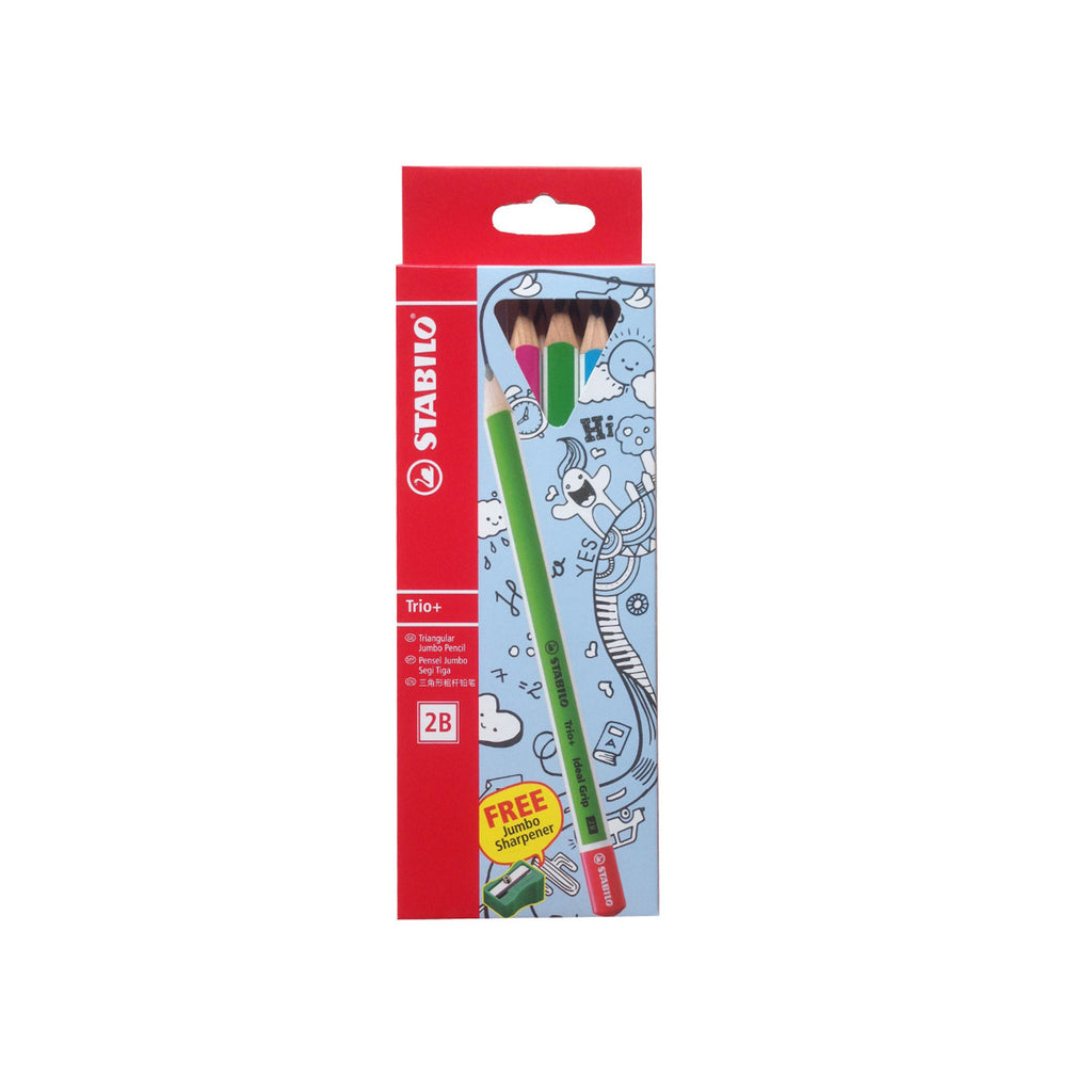 Stabilo Triangular Jumbo 2B Pencil Trio+ | Easy Grip | Children Friendly
