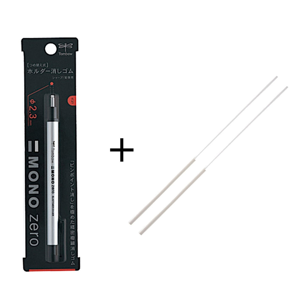 Tombow Eraser Mono Zero | Super Fine / Round Type - Silver + 1 Pack Refill