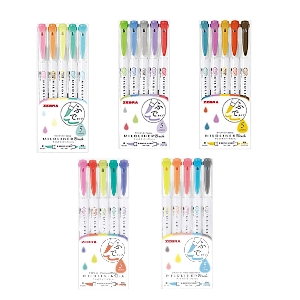 Zebra Mildliner Brush | Double Sided Highlighter - 5 Colour Set
