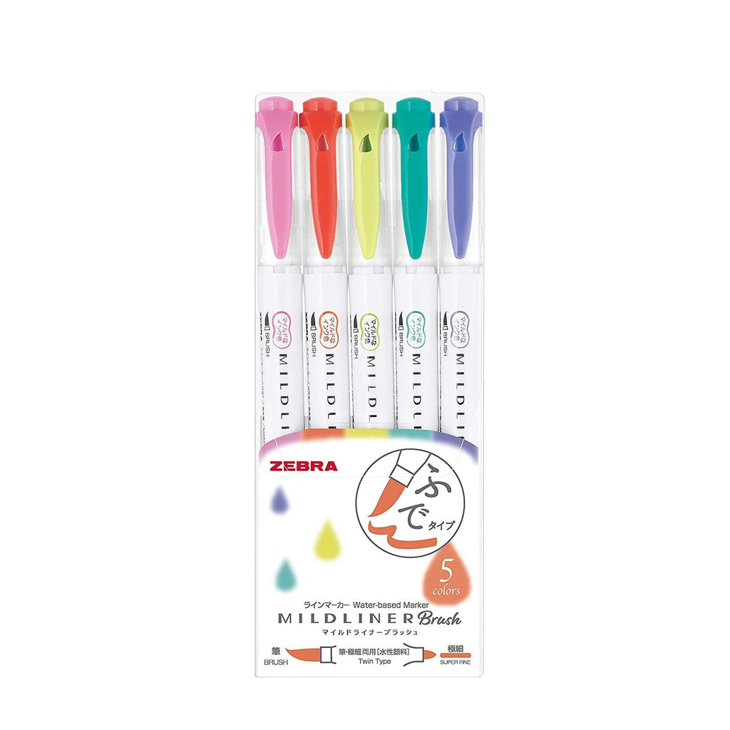 Zebra Mildliner Brush | Double Sided Highlighter - Bright colour set