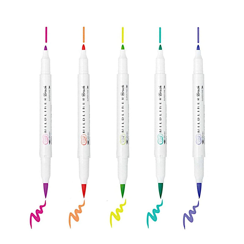 Zebra Mildliner Brush | Double Sided Highlighter - Bright colour set