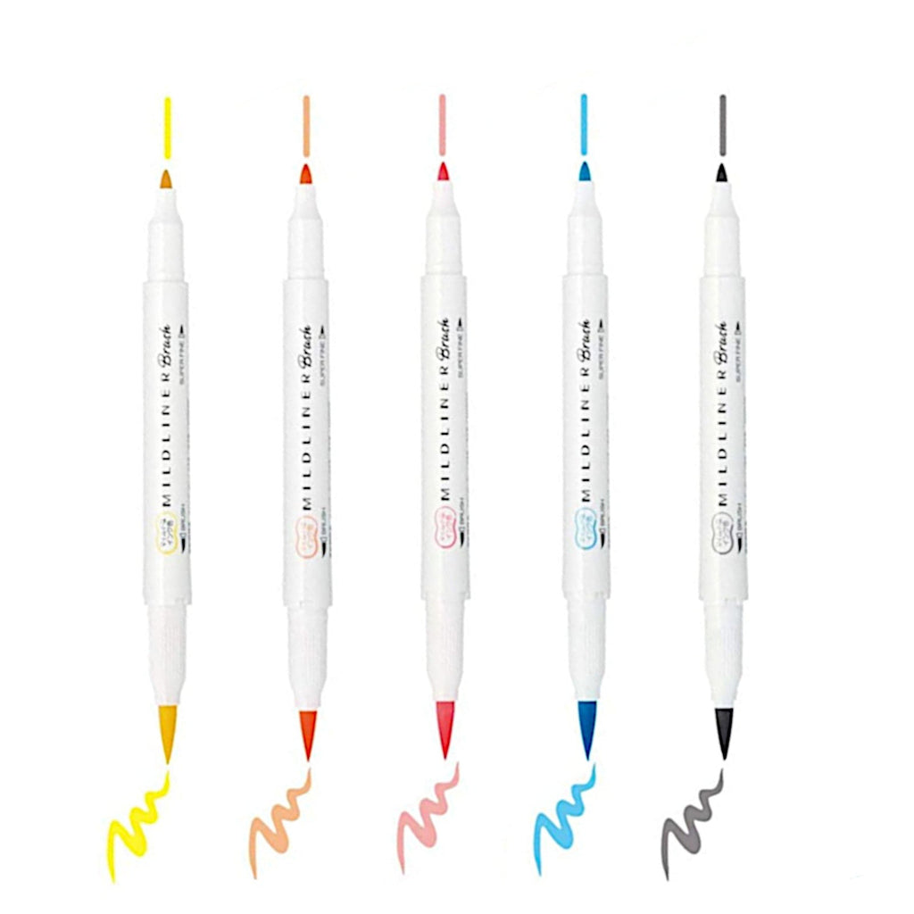 Zebra Mildliner Brush | Double Sided Highlighter -Basic colour set