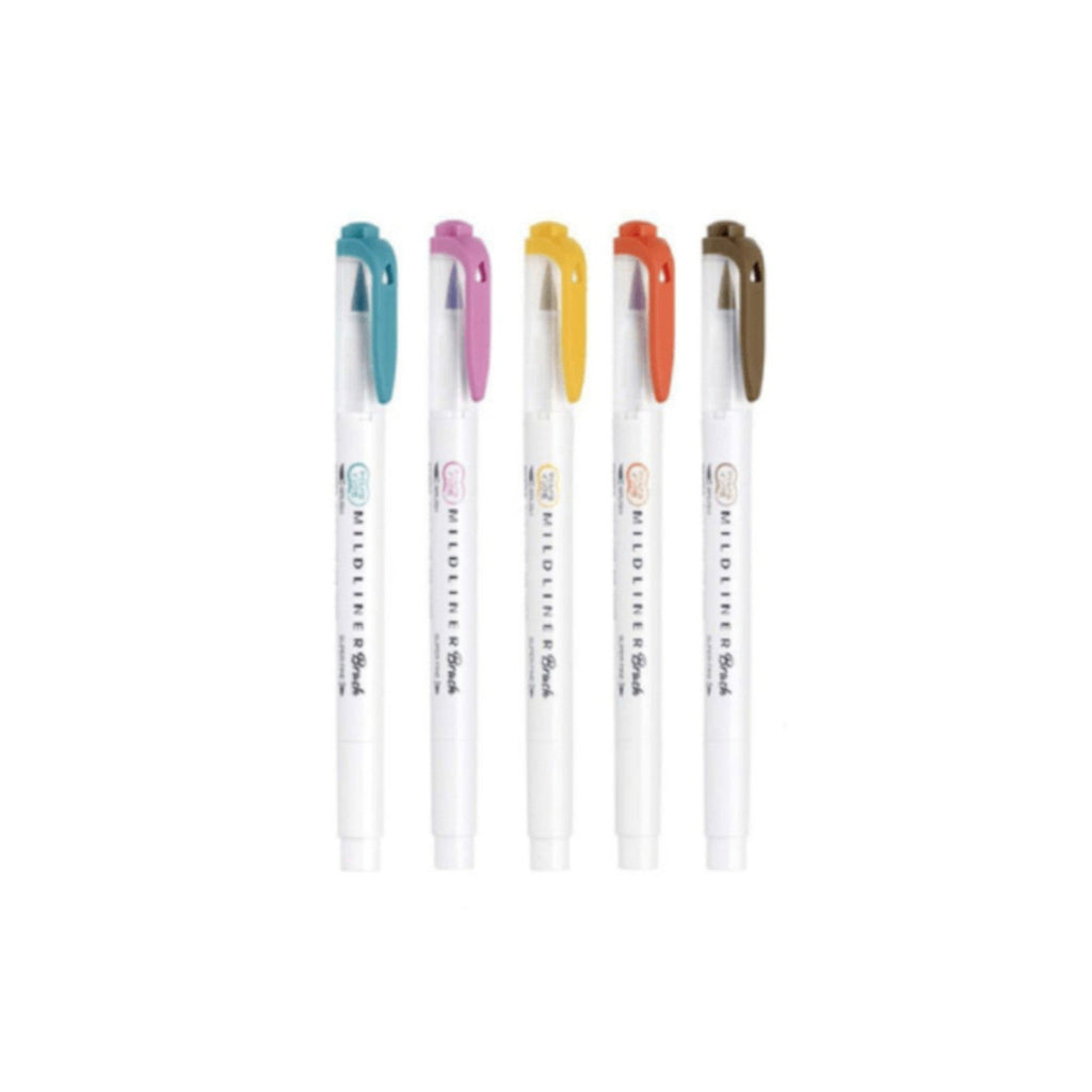 Zebra Mildliner Brush | Double Sided Highlighter - 5 Colour Set | Warm Colour Set