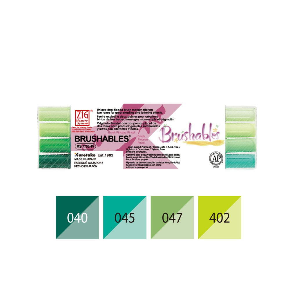 Kuretake Memory System Brushable Pen | Green Set