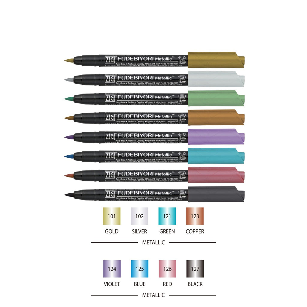 Zig Kuretake Fudebiyori Metallic | Pack of 8 Pens