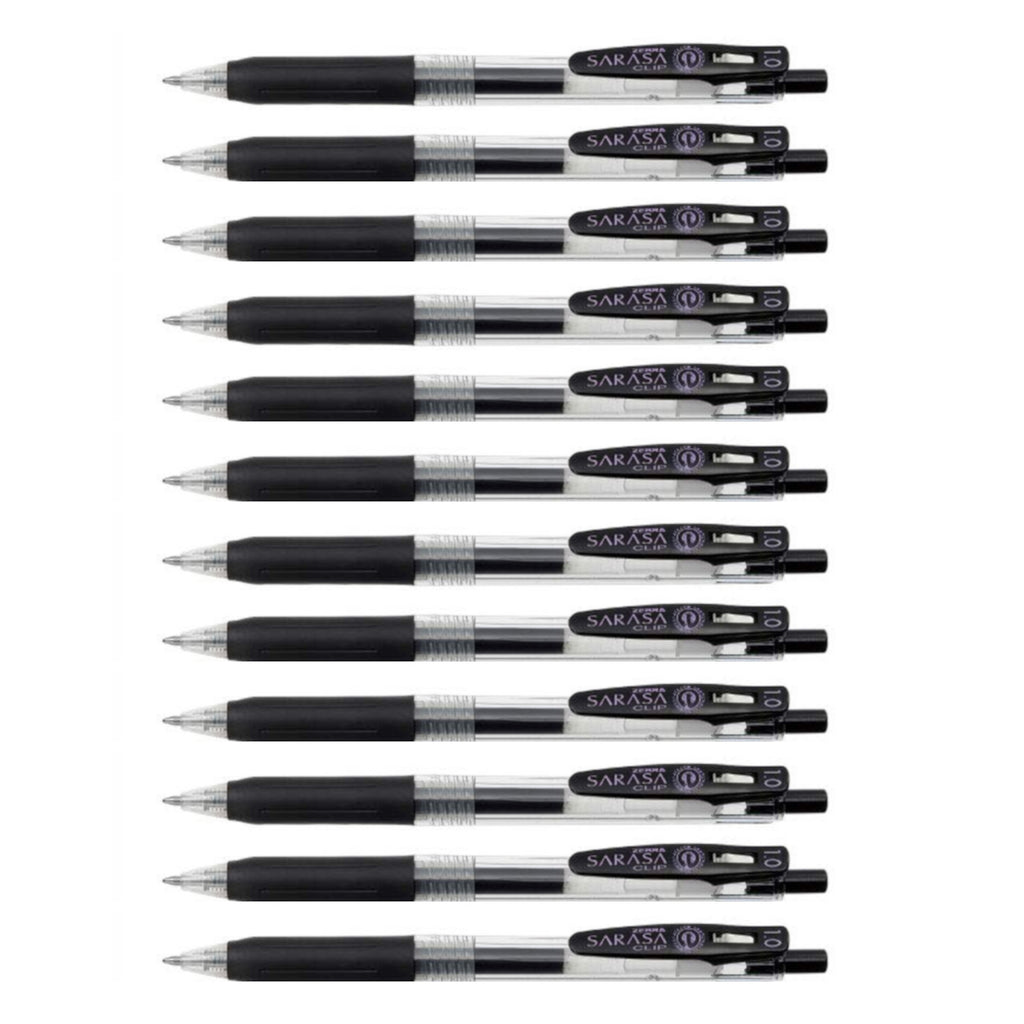 Zebra Sarasa Push Clip Retractable Gel Ink Pen 1.0mm - 12pens - Black