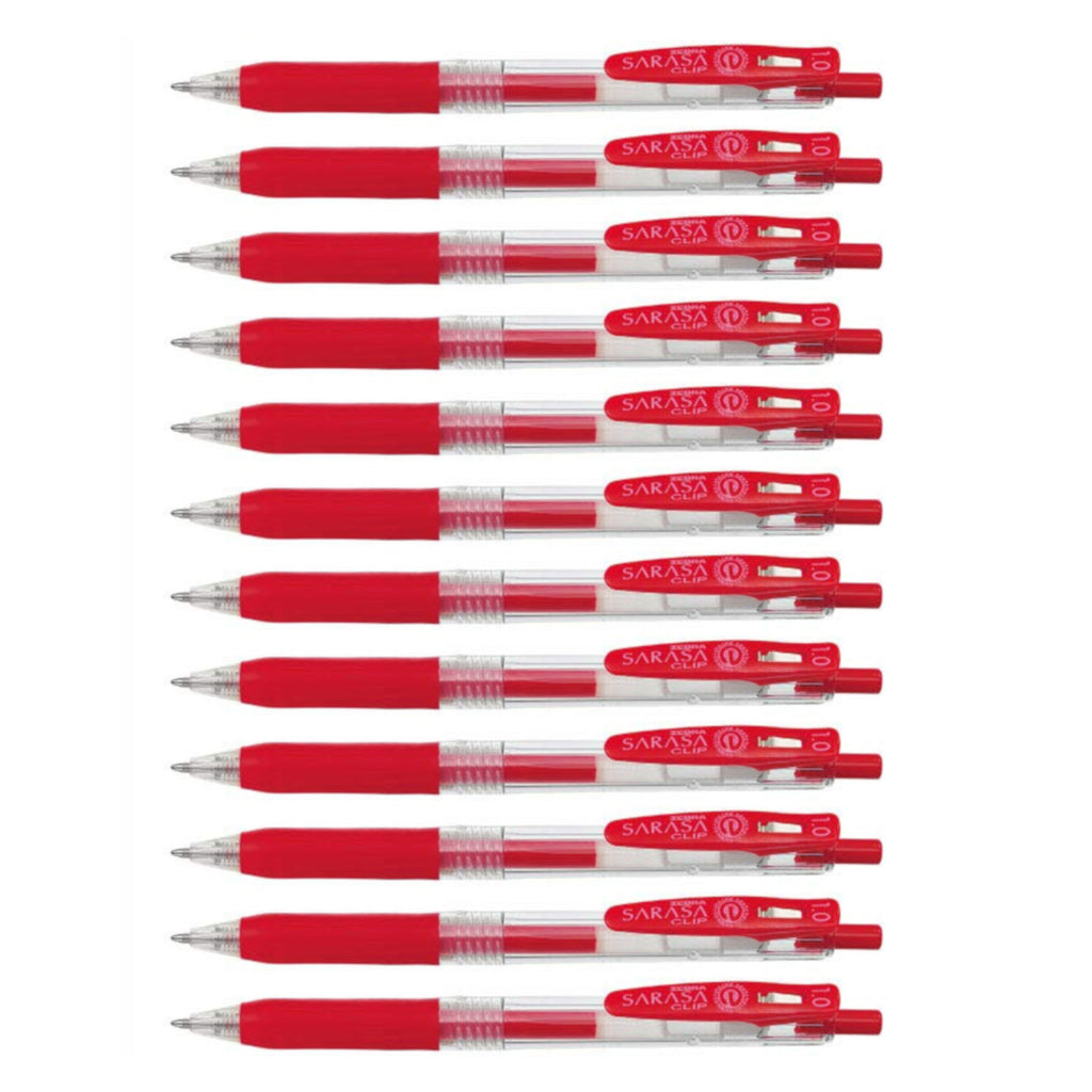 Zebra Sarasa Push Clip Retractable Gel Ink Pen 1.0mm - 12pens - Red