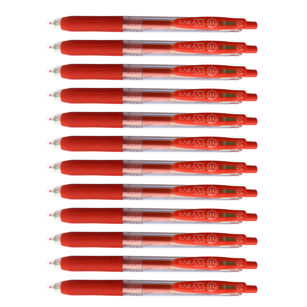 Zebra Sarasa Push Clip Retractable Gel Ink Pen 0.5mm - 12pens - Red