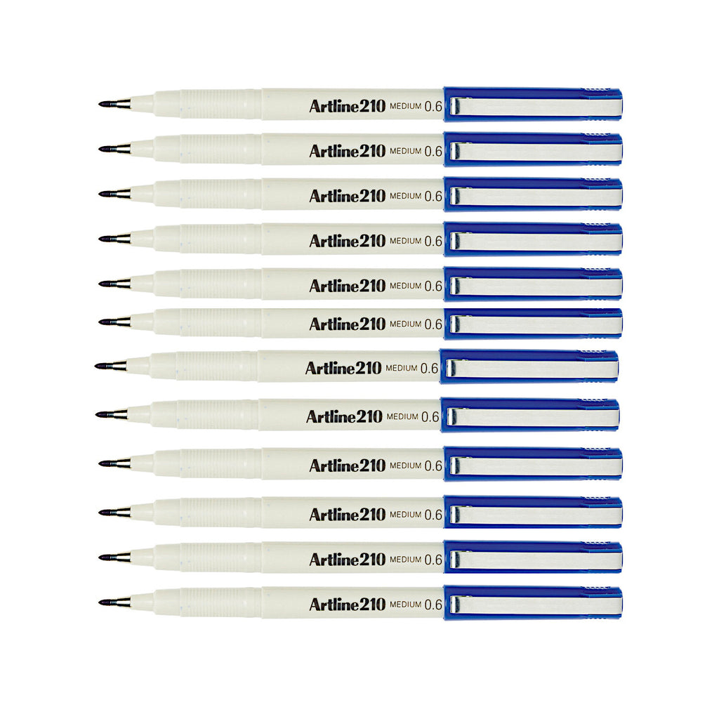 12pcs Artline 210 Medium 0.6mm Fineliner Pen - Blue