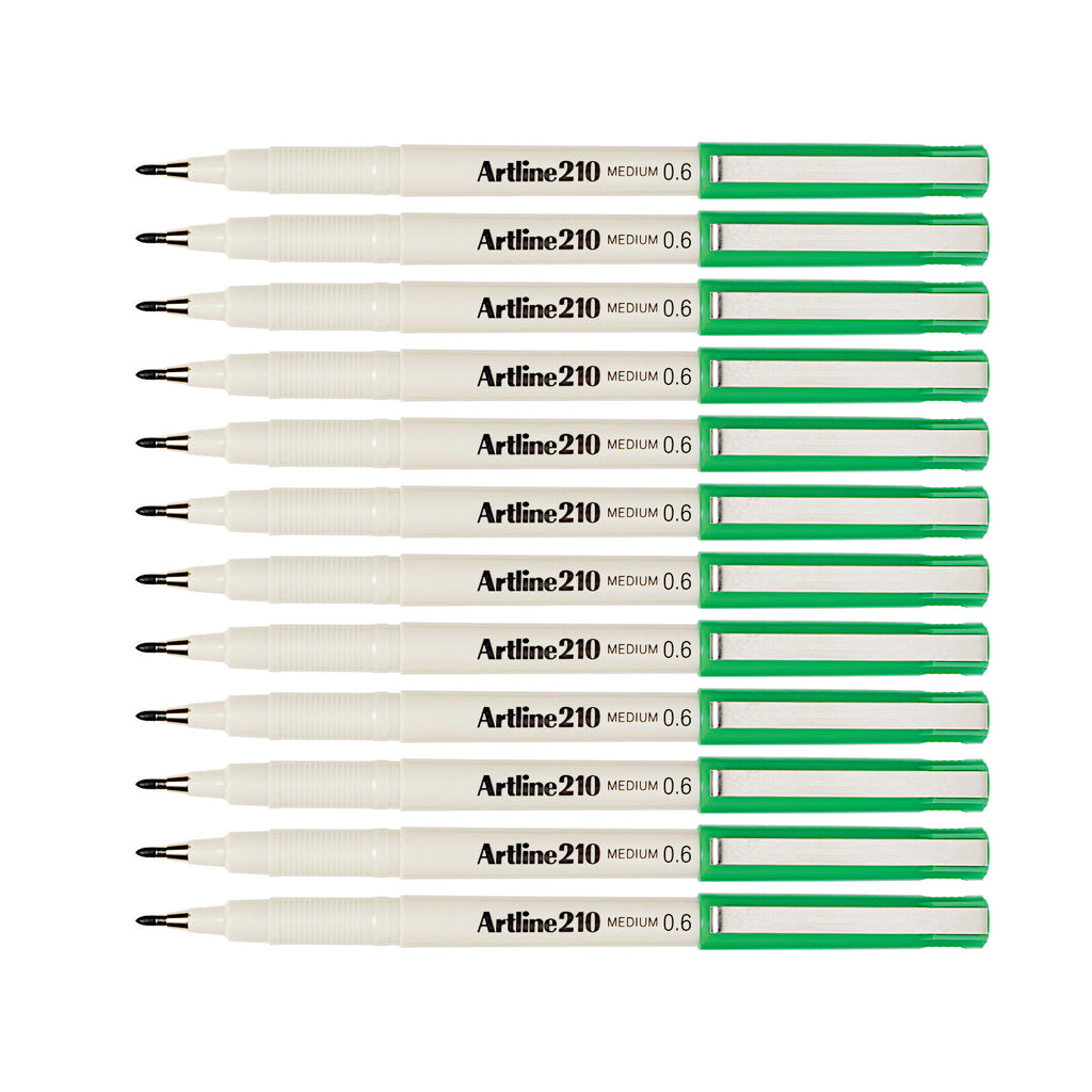 12pcs Artline 210 Medium 0.6mm Fineliner Pen - Green