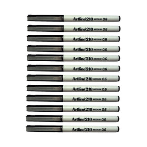 12pcs Artline 210 Medium 0.6mm Fineliner Pen - Black