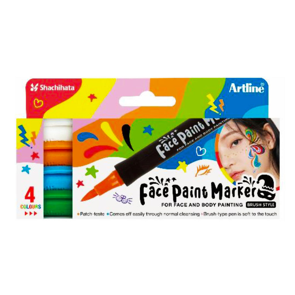 Artline Face Paint Marker | Brush Pen 4pc Set #3 - White, Pastel Orange, Pastel Blue, Pastel Green
