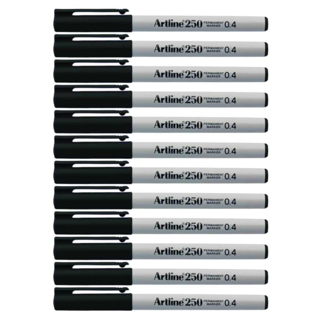 12pcs Artline 250 Permanent Marker Pen 0.4mm - Black