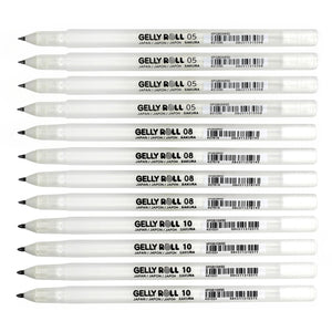 12pcs Sakura Gelly Roll Classic White Gel Ink Pen | Fine medium Bold