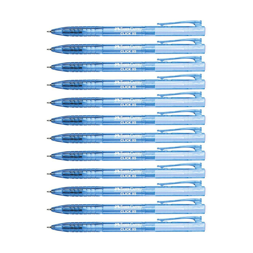 12pcs Faber Castell Click X5 Retractable Ball Point Pen 0.5mm - Blue