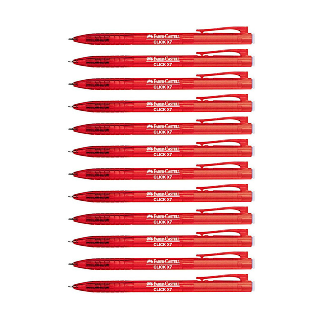 12pcs Faber Castell Click X7 Retractable Ball Point Pen 0.7mm - Red