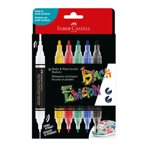 Faber-Castell Shake & Paint Acrylic Markers | Pack of 6 Colours - Classic Set