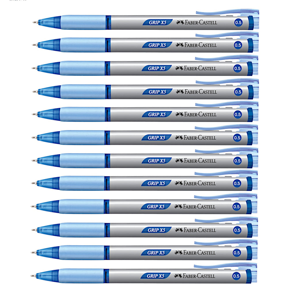 12pcs Faber Castell Grip X5 Ball Point Pen 0.5mm - Blue