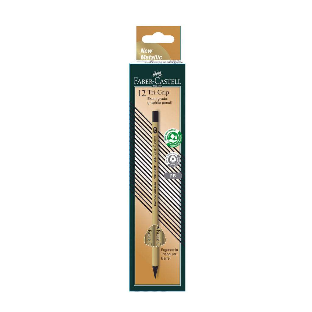 Faber Castell Tri-Grip 2B Exam Grade - 12 Pencils - Metallic Gold