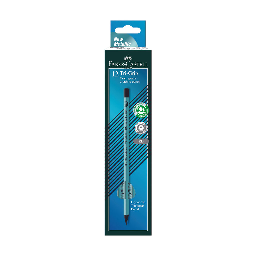 Faber Castell Tri-Grip 2B Exam Grade - 12 Pencils - Metallic Blue