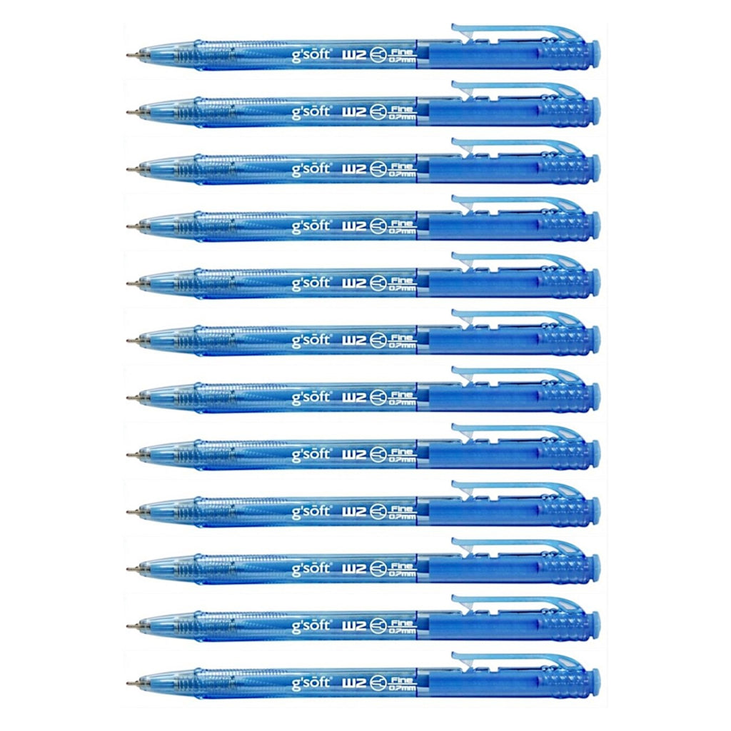 12pcs G'Soft W2 Retractable Ball Pen 0.7mm - Blue