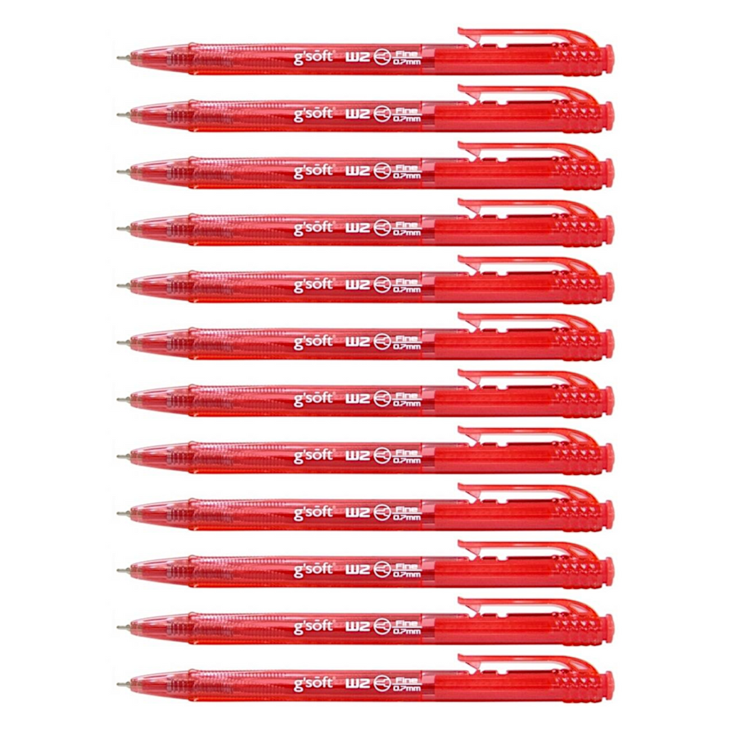 12pcs G'Soft W2 Retractable Ball Pen 0.7mm - Red
