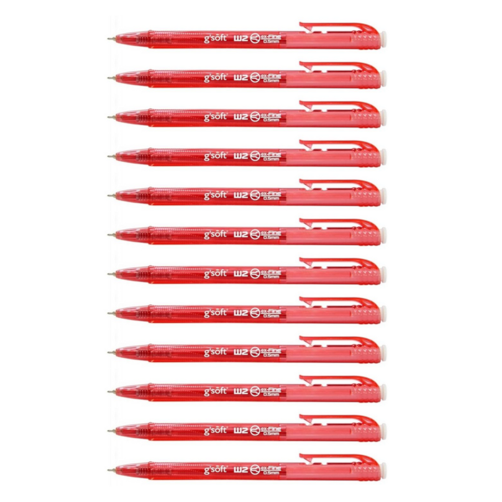 12pcs G'Soft W2 Retractable Ballpoint Pen 0.5mm - Red