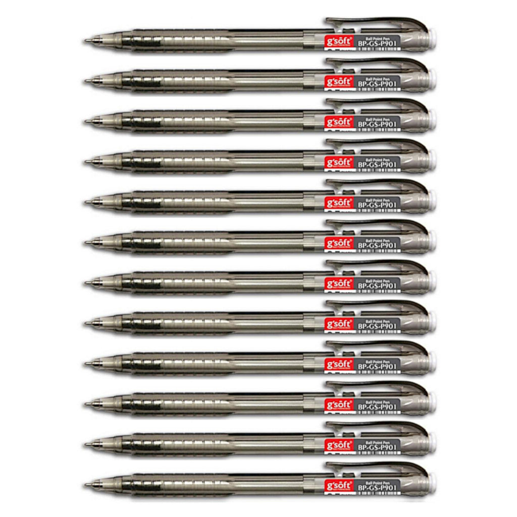 12pcs G'Soft P901 Retractable Ball Pen Needle Tip 0.5mm - Black