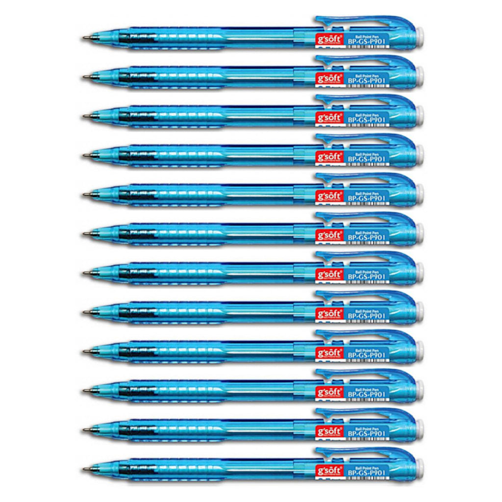 12pcs G'Soft P901 Retractable Ball Pen Needle Tip 0.5mm - Blue