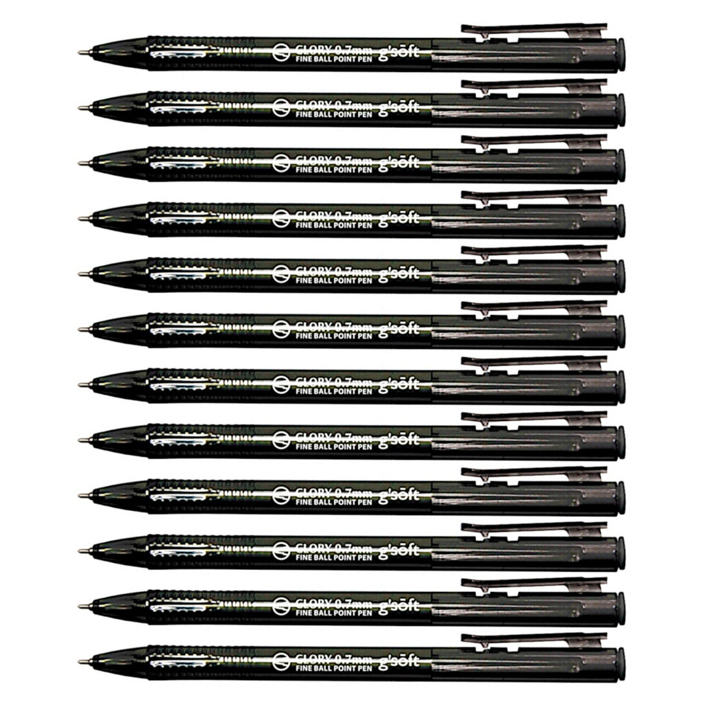 12pcs G'Soft Glory Retractable Ball Pen 0.7mm - Black