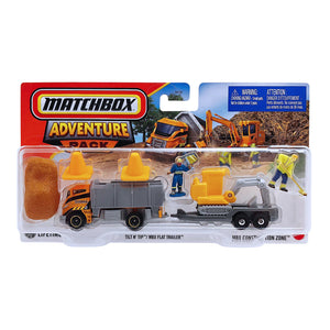 Matchbox Hitch & Haul Adventure Pack MBX Construction Zone | Tilt N' Tip / MBX Flat Trailer - Grey (JCN10)