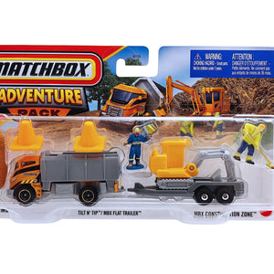 Matchbox Hitch & Haul Adventure Pack MBX Construction Zone | Tilt N' Tip / MBX Flat Trailer - Grey (JCN10)