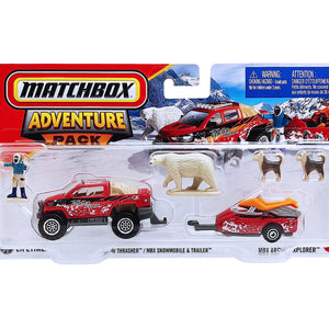 Matchbox Hitch & Haul Adventure Pack MBX Artic Explorer | Snow Trasher / Snowmobile & Trailer -Red (JCN15)