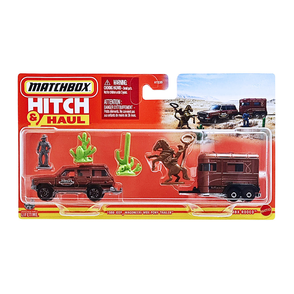 Matchbox Hitch & Haul | MBX Rodeo - 1988 Jeep Wagoneer / MBX Pony Trailer - Brown (HVP34)