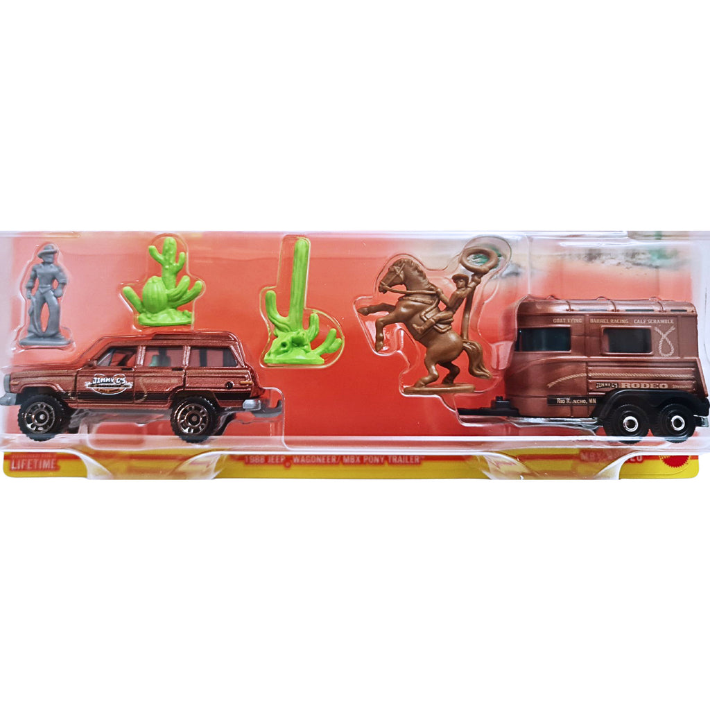 Matchbox Hitch & Haul | MBX Rodeo - 1988 Jeep Wagoneer / MBX Pony Trailer - Brown (HVP34)